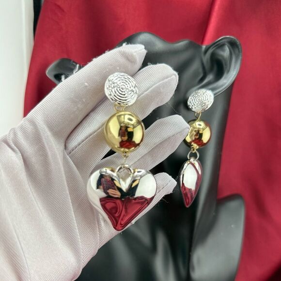 Gold & Silver Heart Statement Earrings – Bold & Elegant. Trendy! - Picture 10 of 14